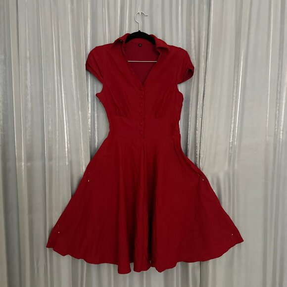 fit and flare midi red dress - Picture 4 of 9